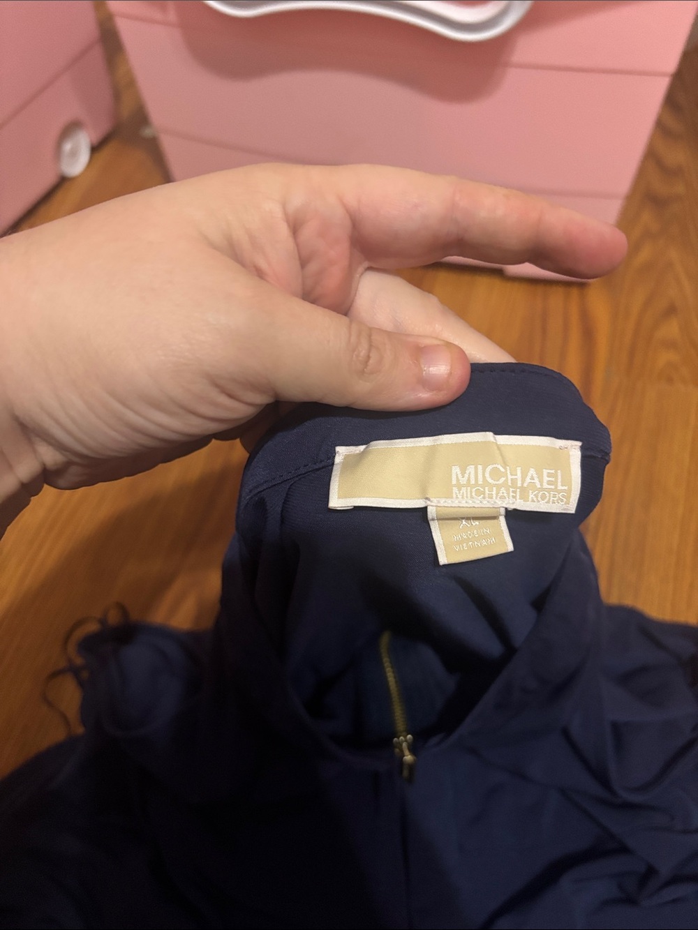 Sleeveless Navy Michael Kors Top with Front Zip and Pocket Details - Picture 2 of 3